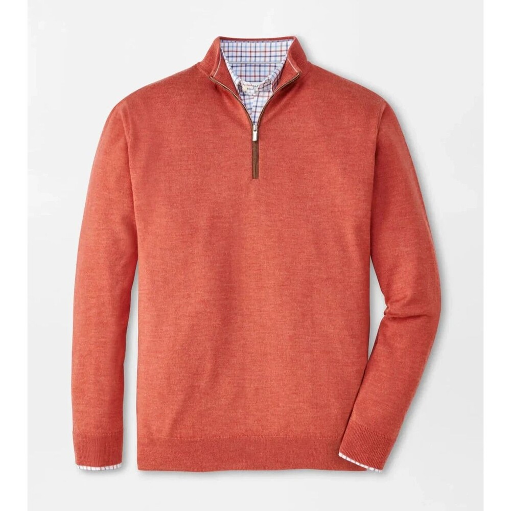PETER MILLAR Sweater Mens XXL Burnt Orange Quarter Zip Suede Trim Autumn Crest